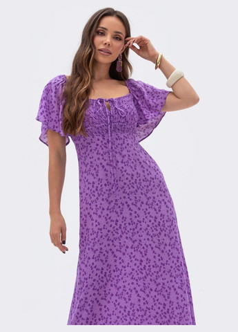 Бузкова кежуал сукня-міді в квітковий принт бузкова Dressa з квітковим принтом