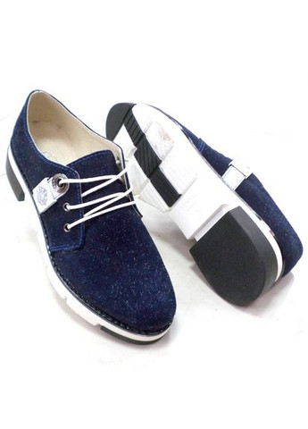 Fashion Женские синие туфли на шнуровке, размер 37 (24см) синий з натуральная замша, украина — демисезон (348472367)