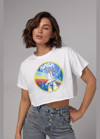 Укороченная женская футболка с принтом Nasa Liton - (296988214)