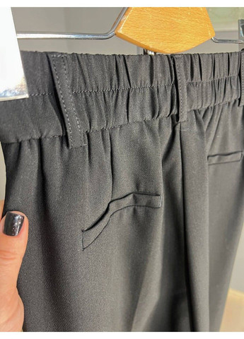 Брюки жіночі 1090 палаццо рівні від стегна резинка на талії з ременем висока посадка чорні Yingguoxiang (319315324)