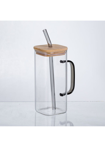 Чашка стеклянная 400 мл с бамбуковой крышкой и стеклянной трубочкой Yiwu HP-19-146 No Brand (366830573)