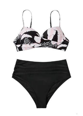 Чорно-білий літній жіночий роздільний купальник bikini set зелений (9456) балконет FS