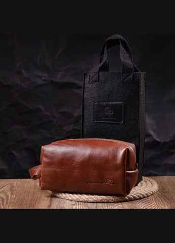 Мужская косметичка большого размера из гладкой кожи на молнии Сердце светло-коричневое 16768 Grande Pelle (362418282)