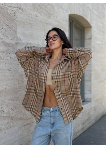 Жіноча байкова сорочка оверсайз на ґудзиках тепла подовжена беж You Best (358932399)