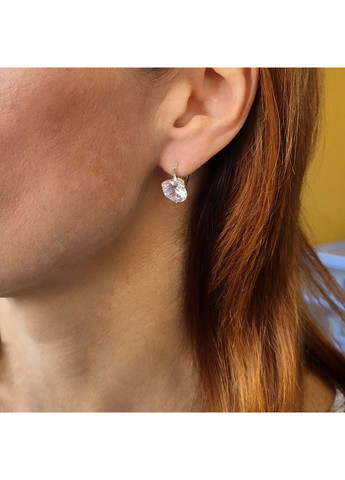 Срібні сережки з Великим білим каменем 10 мм срібло 925 проби 2455 3.20г Nobrand (370438650)