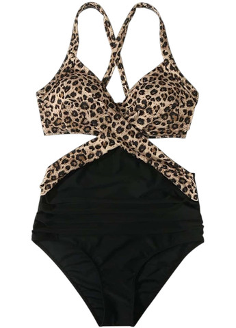 Черный летний слитный купальник leopard front twist cutout monokini черный (8217) слитный, монокини FS