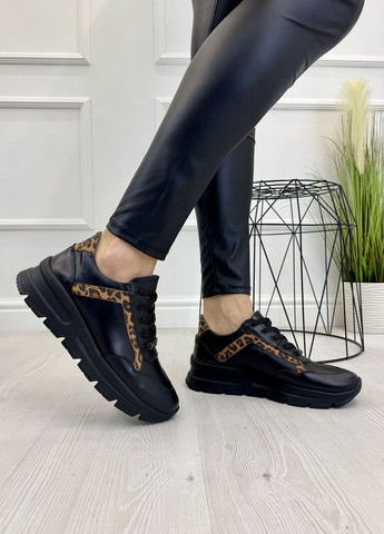 Кросівки жіночі шкіряні на шнурівці. Колір чорний, рудий леопард Vasha para СК-1243/6 чорний/леопард чорні демісезони (316323779)
