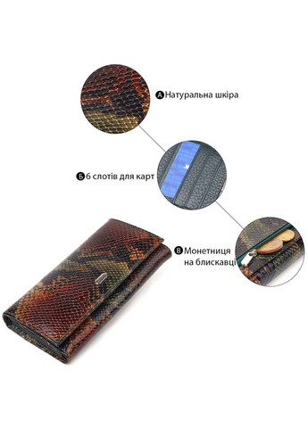 Горизонтальний жіночий гаманець з натуральної шкіри з тисненням під змію 21648 Різнокольоровий Canpellini (337353284)