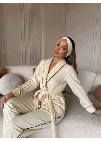 Молочная женская пижама рубашка + брюки No Brand