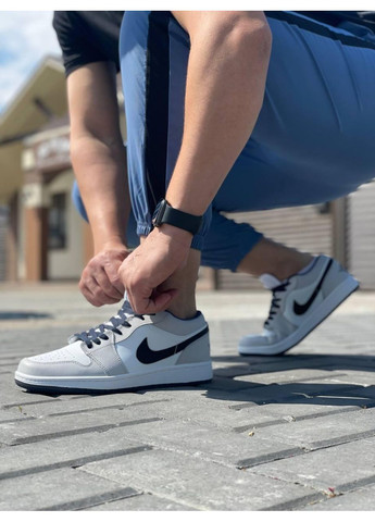 Серые демисезонные кроссовки мужские nike air jordan retro 1 low grey black white найк аир джордан No Brand