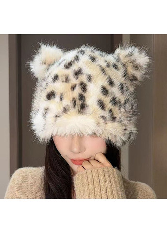 Зимняя шапка взрослая меховая с ушками белая Снежный барс на обхват головы до 58 см No Brand (369502845)