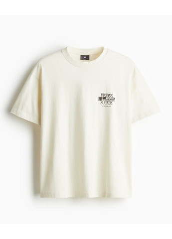 Молочна чоловіча футболка вільного крою з принтом н&м (56932) s молочна H&M