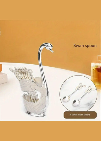 Набор 6 кофейных ложек декорированые милым бантиком и подставкой в виде лебедя с имитацией перламутр Серебро No Brand (336884611)