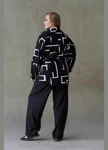 Черная повседневный рубашка с абстрактным узором Olis-Style с длинным рукавом