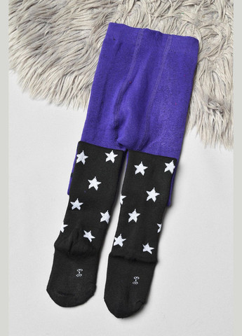 Колготи дитячі махрові для дівчинки чорно-фіолетового кольору з принтом Let's Shop (304024398)