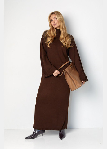 Темно-коричнева довга в'язана сукня прямого крою Lurex