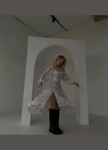 Белое повседневный женское платье с цветочным принтом Україна с цветочным принтом