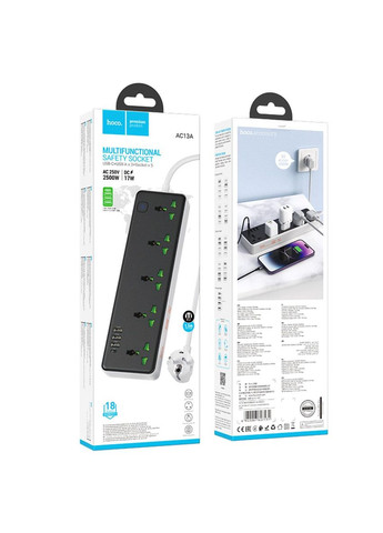 Сетевой удлинитель AC13A Talento 5-position socket(1C3A) Black Hoco (335807117)