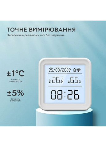 Умный Wi-Fi датчик температуры и влажности воздуха с подсветкой, wifi термометр, гигрометр SmartLife 2 TUYA (293418481)