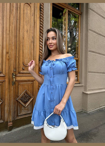 Блакитна повсякденний сукня жіноча з відкритими плечима Україна однотонна