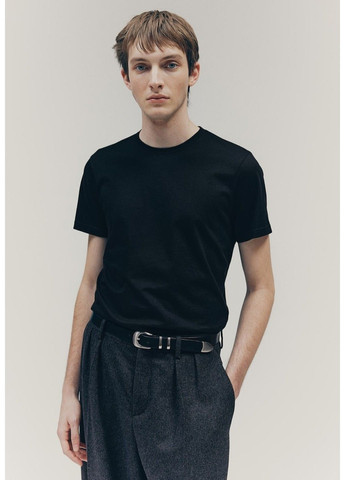 Чорна чоловіча бавовняна футболка slim fit (58066) m чорна H&M