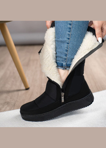 Черные дутики женские с мехом высокие черные (лб 3) Lika на молнии