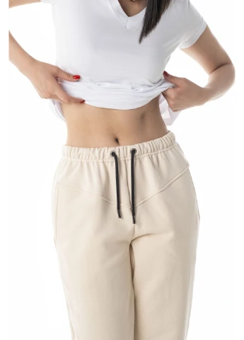 Бежевый демисезонный штани жіночі спортивні з кокеткою, German Volf 24055