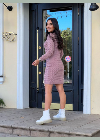 Пудрова в'язана сукня пудрового кольору 30288 сукня светр Fashion однотонна