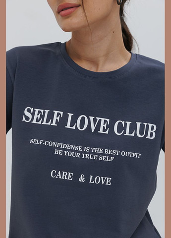 Серая летняя женская футболка с принтом self love club Arjen