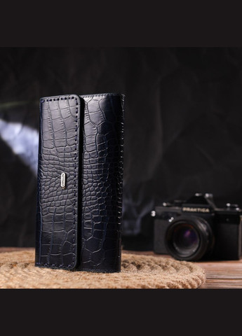 Жіночий гаманець із натуральної шкіри з тисненням під крокодила з монетницею 21661 Синій Canpellini (306881627)