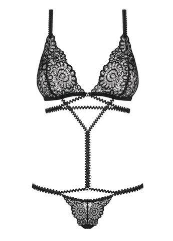 Боди ажурный полупрозрачный Mixty teddy чёрный, Obsessive (331171081)