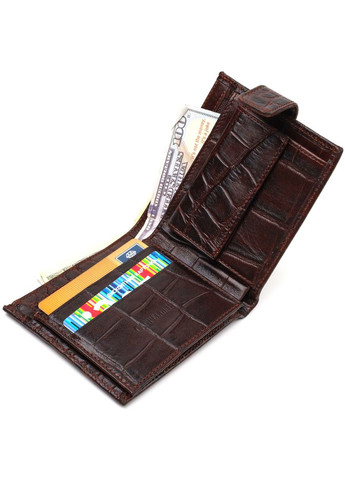 Купюрник для чоловіків горизонтального формату з натуральної шкіри з тисненням під крокодила 21773 Коричневий Canpellini (329147905)