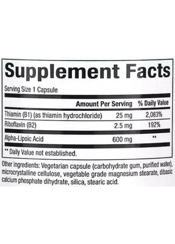 Alpha-Lipoic Acid with B1 & B2 600 mg 60 Veg Caps Natural Factors (309161557)
