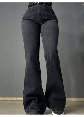 Джинсы женские 1563 клеш mom flare с ремнем черные Cracpot - (363130888)