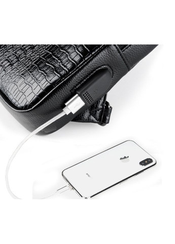 Чоловіча сумка бананка на груди Крокодил чорна еко шкіра ProDobro (363258776)