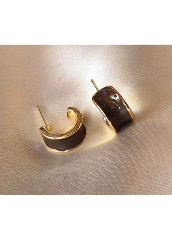 Женские сережки "Дуги" 1.3см Fashion jewelry Коричневые No Brand (382747090)