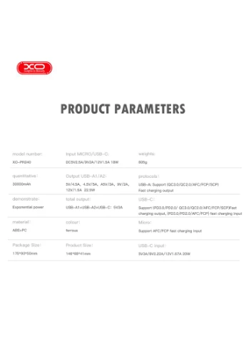 Портативний зарядний пристрій PR240 - 30000 mAh PD20W + QC22.5W with light (Black) (6974644) XO (315436098)
