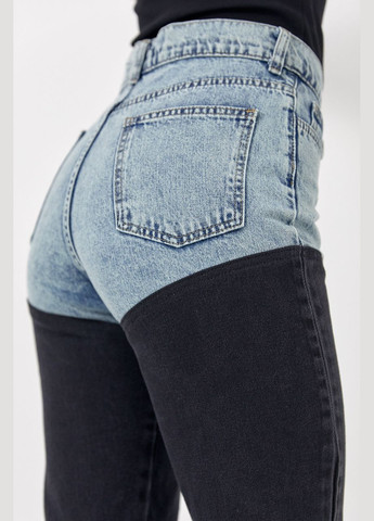 Укороченные двухцветные прямые джинсы - черный Lurex - (317233691)