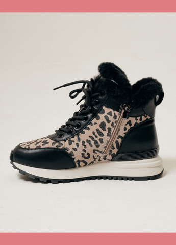 Черевики на танкетці чорний леопард шкіра хутро Lola Andy (304645187)