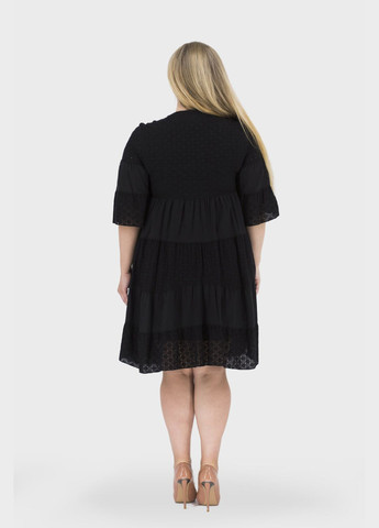 Чорна кежуал літня чорна жіноча сукня з котону, v-виріз, прошва, ошатний стиль stella polare (, ), 37882 No Brand однотонна