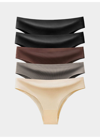 Трусики жіночі безшовні комплект 5 шт зручні труси середньої посадки Чорний, Сірий, Бежевий, Коричневий XXL 73774 OnePro (368402492)