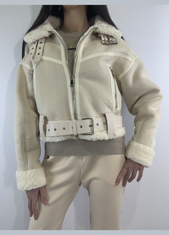 Дублёнка женская, светло молочного цвета, укорочённая на замке впереди Kor@Kor (278234431)