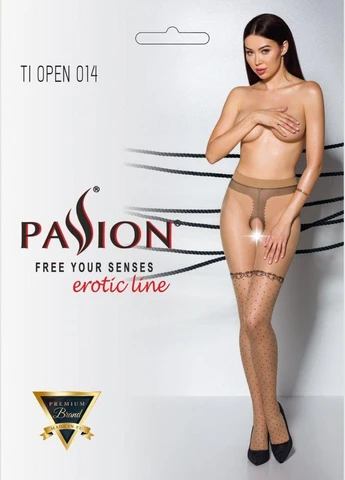 Телесні колготки з відкритим доступом TIOPEN 014 beige 1/2 (20 den), імітація панчіх Passion (303890653)