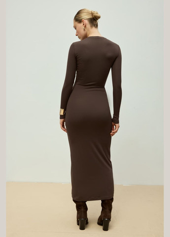 Темно-коричневое платье макси приталеное base шоколадный 788 Papaya
