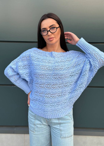 Голубой демисезонный стильный вязаный свитер с манжетами на рукавах Allthings