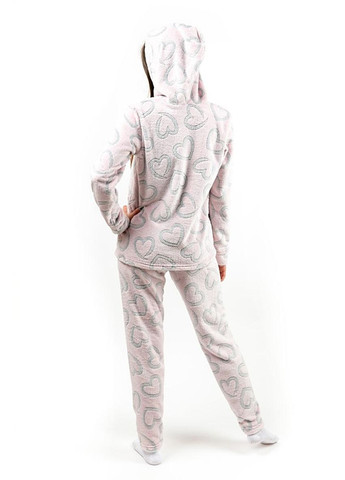 Рожева всесезон теплий домашній жіночий костюм з капюшоном сердечки (кофта+штани) кофта + брюки Україна