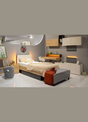 Підліткове односпальне ліжко Тін Флекс / Teen Flex 90x200 з ящиком сірий/гікорі/чорний TF-16 (ЦБМ) LENART (347324673)