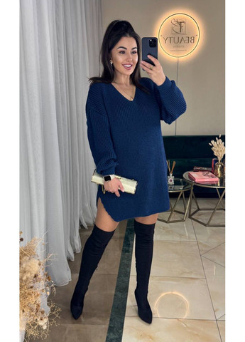 Синя в'язана сукня-туніка Osoblyva