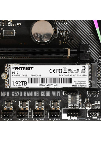 Накопитель SSD M.2 1920GB NVMe 2280 PCIe 3.0x4 3D NAND TLC (P310P192TM28) Patriot P310 (372687266)