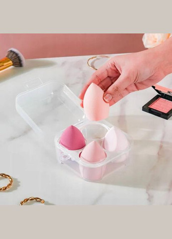 Набір спонжів для макіяжу у пластиковому футлярі 4 шт Рожевий No Brand (306554396)